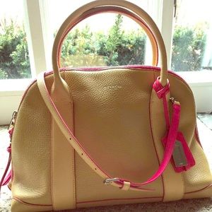 COACH Bleecker Preston Handbag Leather Camel/Pink